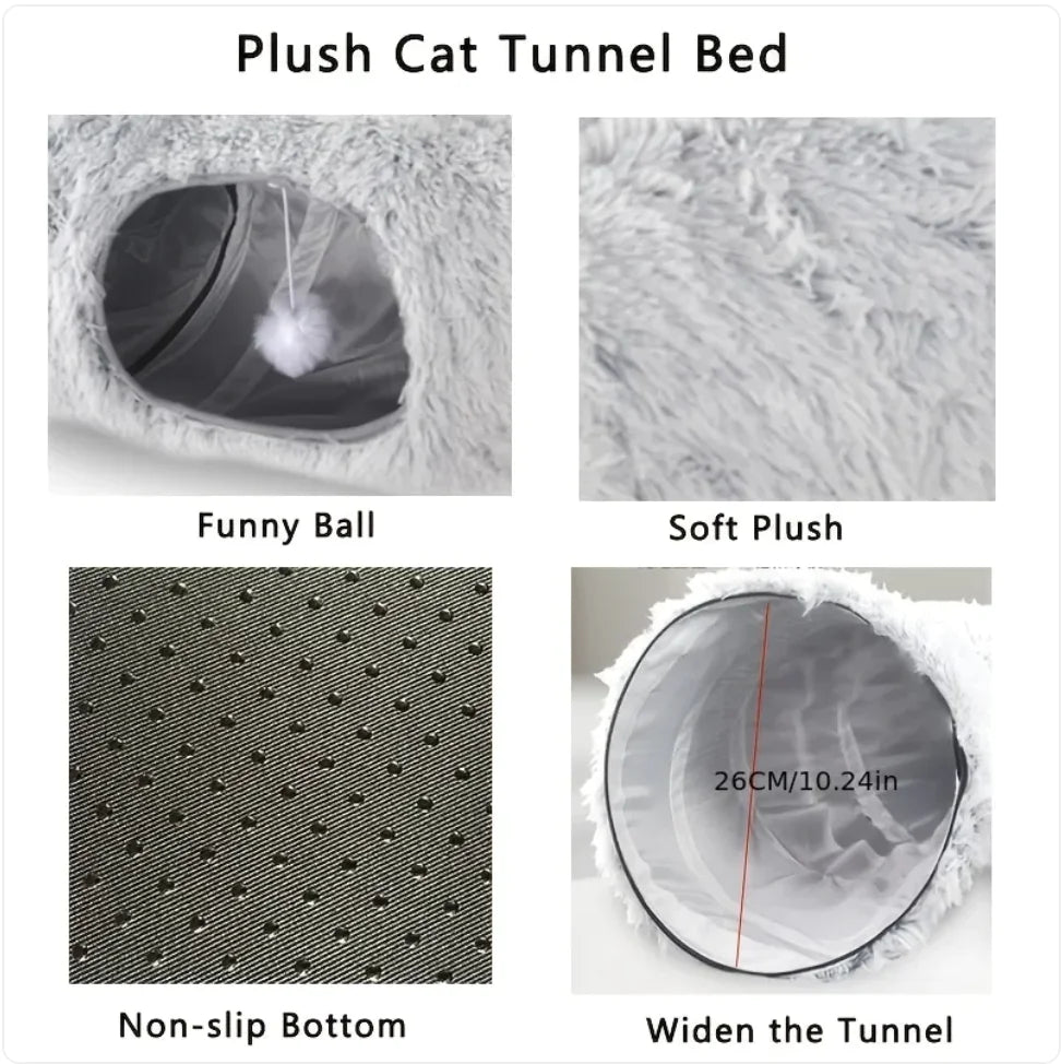 Cozy Plush Cat Tunnel and Nest - Foldable Cat Kennel