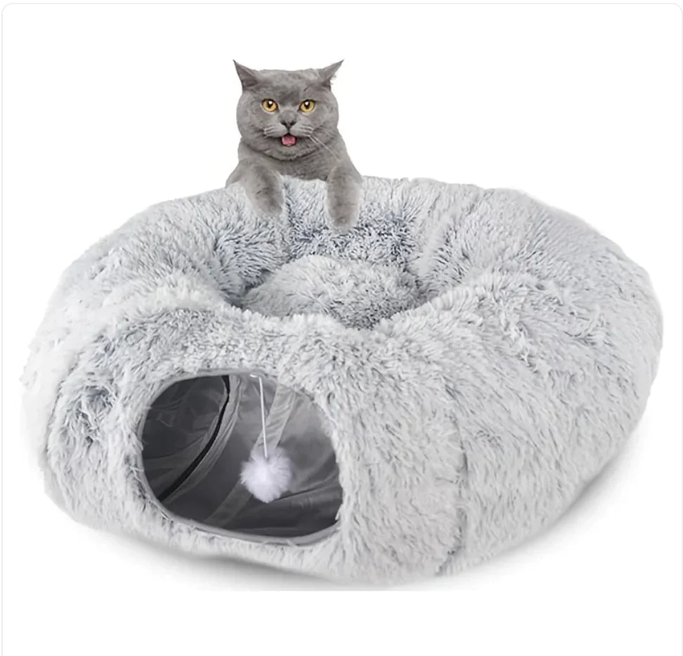 Cozy Plush Cat Tunnel and Nest - Foldable Cat Kennel