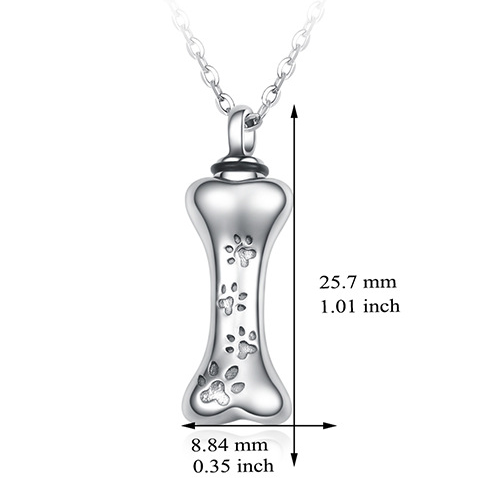 Memorial Dog Bone Necklace with Paw Print Pendant