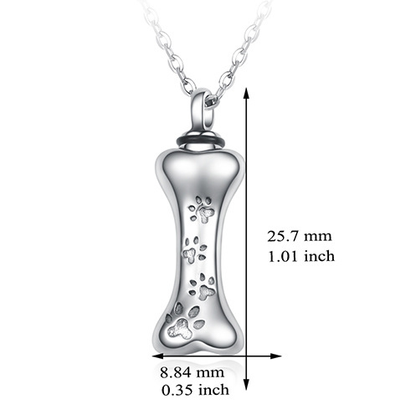 Memorial Dog Bone Necklace with Paw Print Pendant