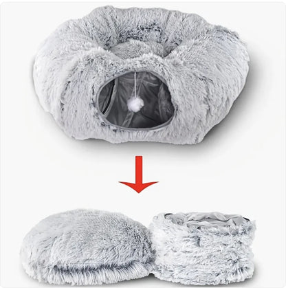 Cozy Plush Cat Tunnel and Nest - Foldable Cat Kennel
