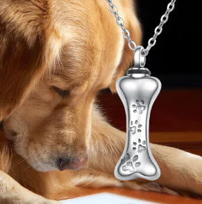 Memorial Dog Bone Necklace with Paw Print Pendant