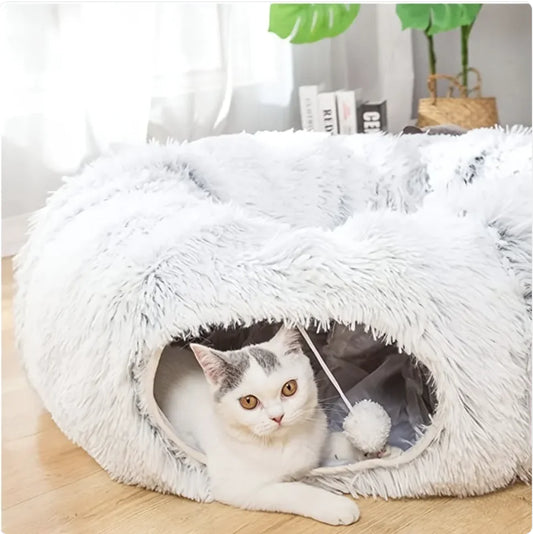 Cozy Plush Cat Tunnel and Nest - Foldable Cat Kennel