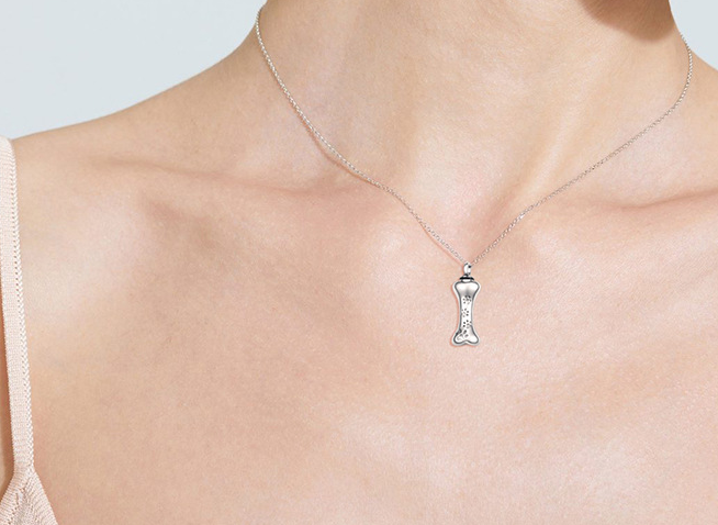 Memorial Dog Bone Necklace with Paw Print Pendant