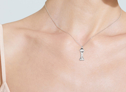 Memorial Dog Bone Necklace with Paw Print Pendant